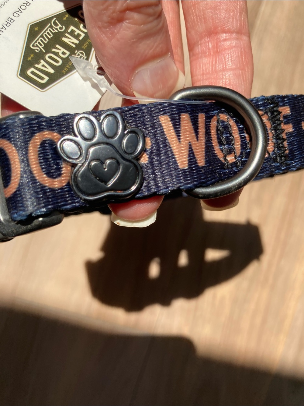 Dog collar woof printed collar with metal paw print & heart embellished accent - Picture 10 of 13
